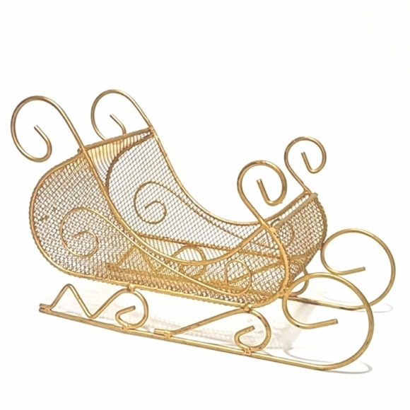 VINTAGE GOLD METAL SANTA'S SLEIGH - Picture 3 of 5